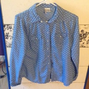 Light Blue with little Hearts Button Up Shirt