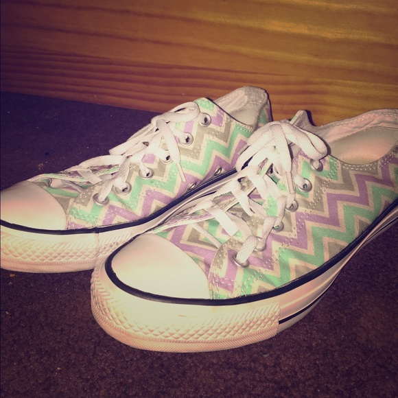 Turquoise/grey/ white pattern converse