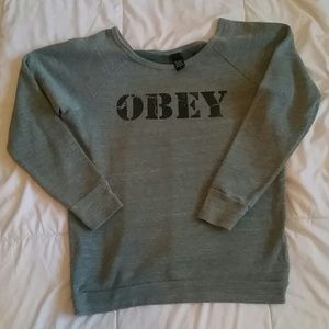 Authentic OBEY propaganda off shoulder sweater