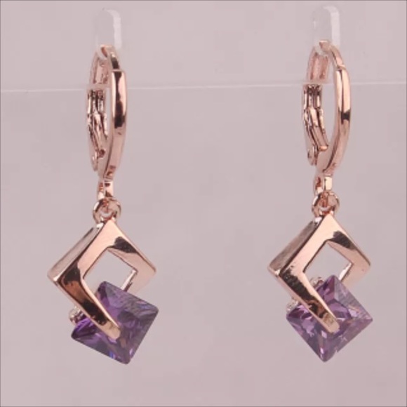 Rose gold amethyst rhombus earrings