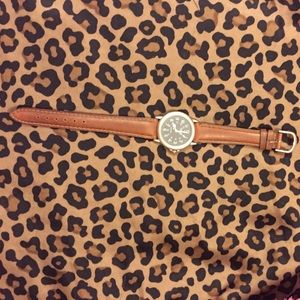 Stainless steel and brown leather watch