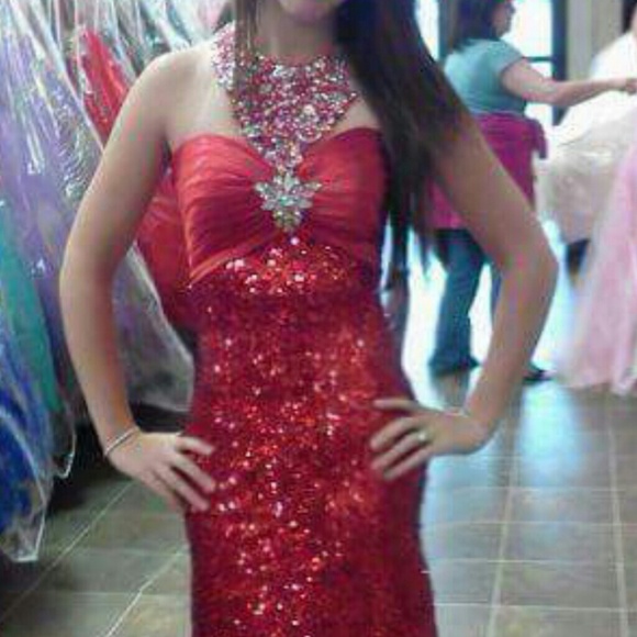 Red sequin prom dress