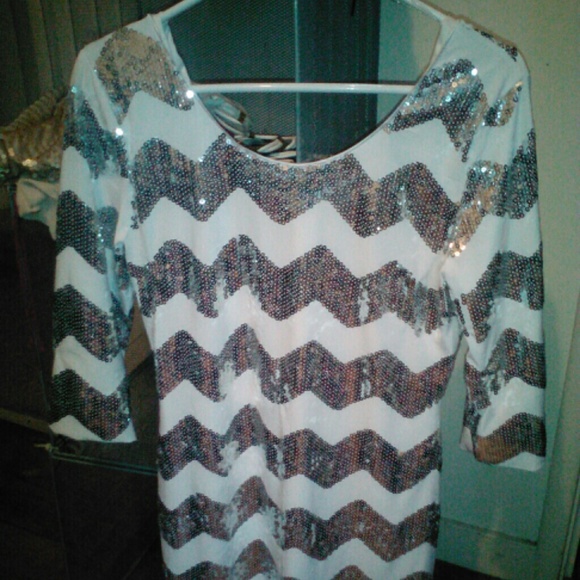 white and silver mid sleeve dress