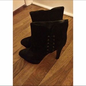 Sergio Rossi black suede platform corset booties