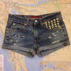 Levi Refashioned distressed and studded Shorts