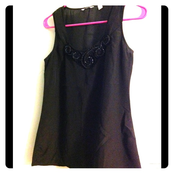 Black Polyester Blouse with Beaded Detail. Size XS