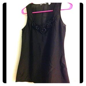 Black Polyester Blouse with Beaded Detail. Size XS