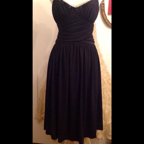 Vera Wang Black Jersey and Mesh Sequin Dress - Picture 2 of 4