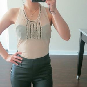 Sheer long top with black bids. S