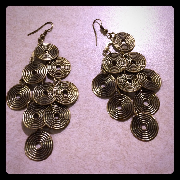 Gold disk dangle hook earrings