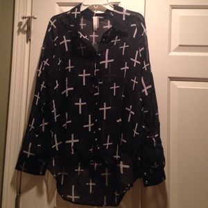 Chiffon high low button up top