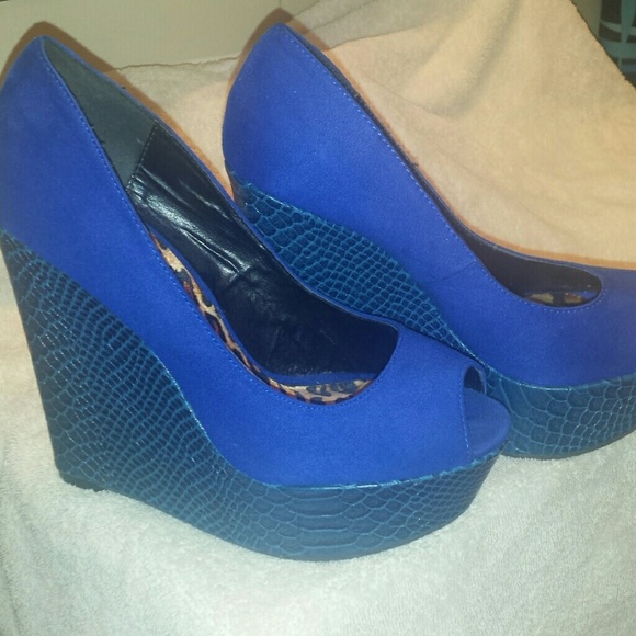 Royal Blue wedge peep toe