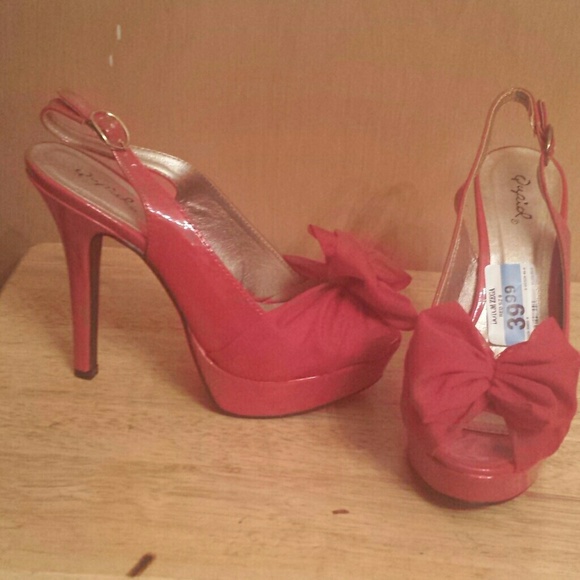 Red sling back high heels