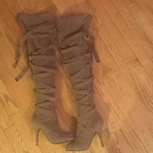 Grey over the knee boots