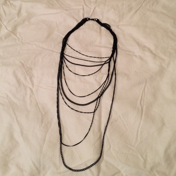 Black matte hanging layering necklace