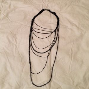 Black matte hanging layering necklace