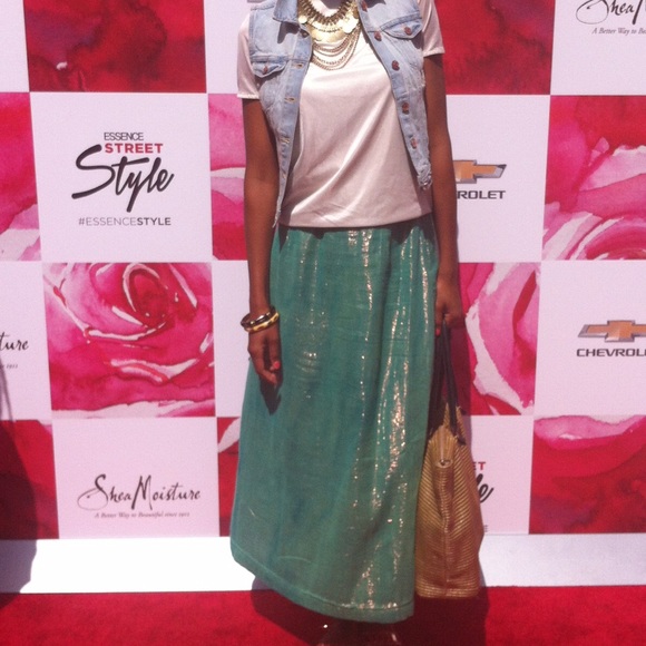 Green Gold Metallic Maxi Skirt