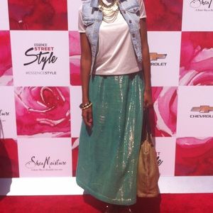 Green Gold Metallic Maxi Skirt