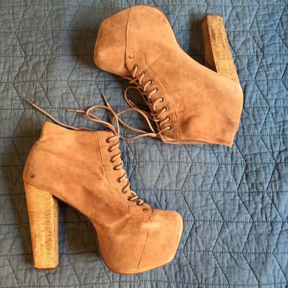 JEFFREY CAMPBELL taupe suede LITA platform heel