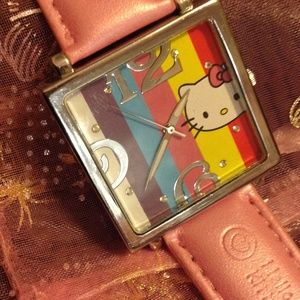 HK SQUARE-FACED WATCH  w/LEATHER BAND   (NWOT)
