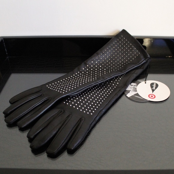 Brian Atwood Studded Black Leather Gloves