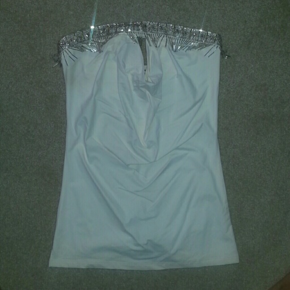 Club/party Ivory tube top with silver beading - Picture 2 of 4