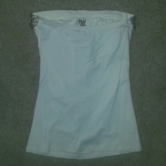 Club/party Ivory tube top with silver beading - Picture 4 of 4