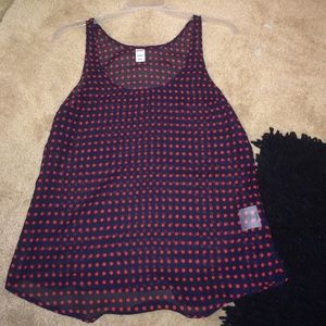 navy blue and red polka dot tank top