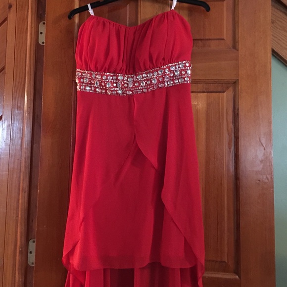 Red strapless dress