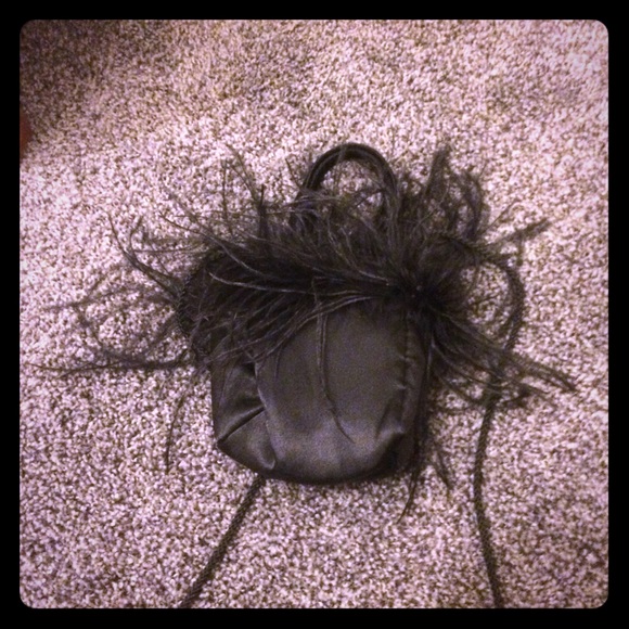 Black feather evening bag