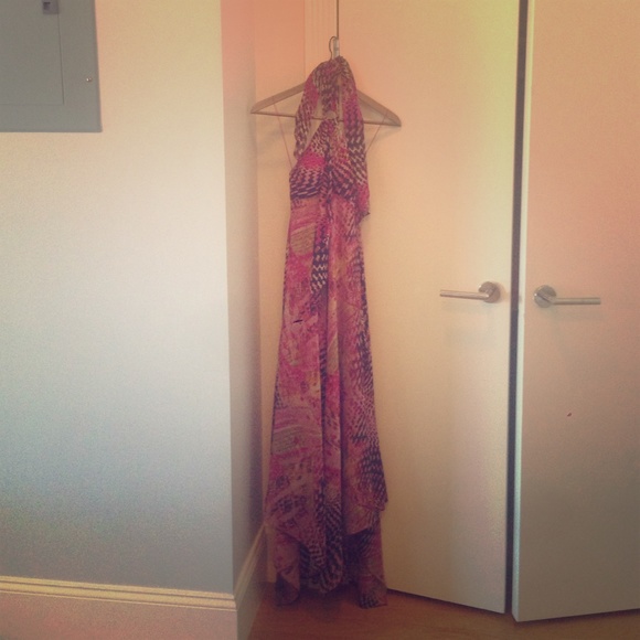 Aqua long silk dress