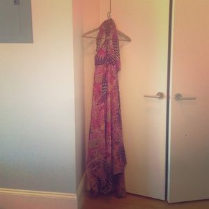 Aqua long silk dress