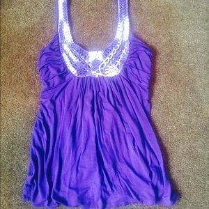 Purple baby doll top with lace collar detail