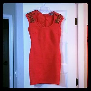 Orange studded bodycon dress