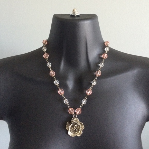 Jewelry - Silver Beaded Rose Charm Necklace