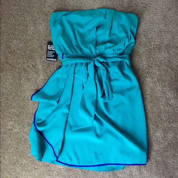 Express Dresses & Skirts - Express Teal & Royal Blue Strapless Dress 12 NWT