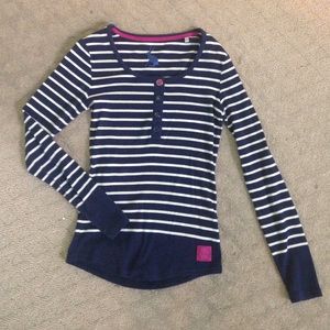 Joules Navy and White Striped Top