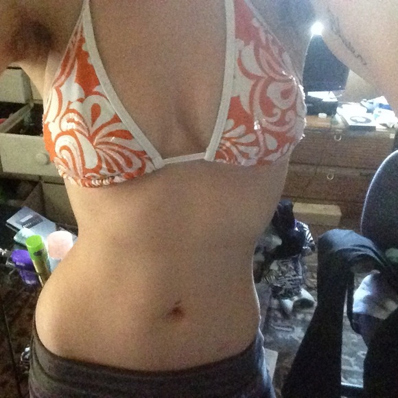 Orange and white sequins bathing suit top