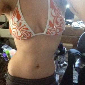 Orange and white sequins bathing suit top