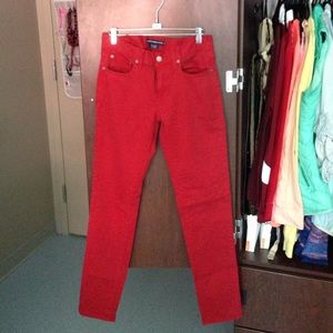 Red skinny jeans