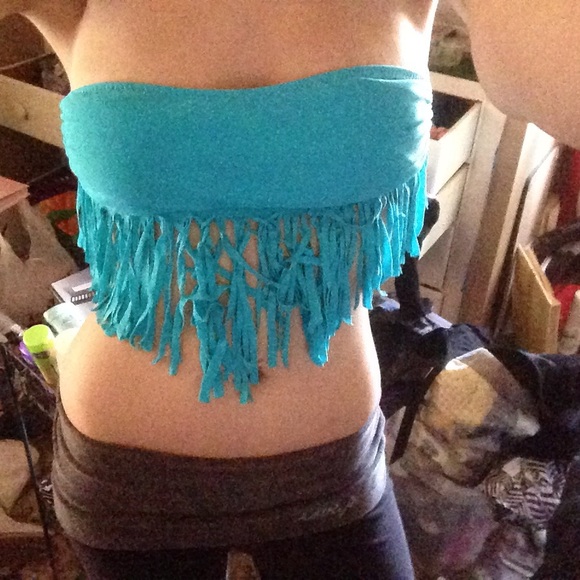 Blue bikini top size medium with fringes