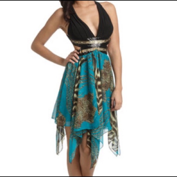 Flowy Embellished Halter Top Dress