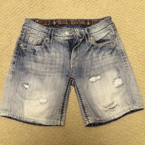 Women's distressed Rock Revival jean short