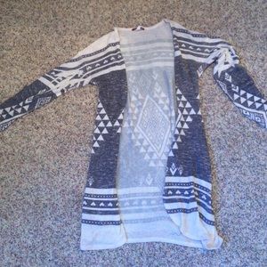 Cream/navy blue cardigan, cute Aztec pattern