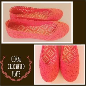 Beautiful Coral Crochet Ballet Flats