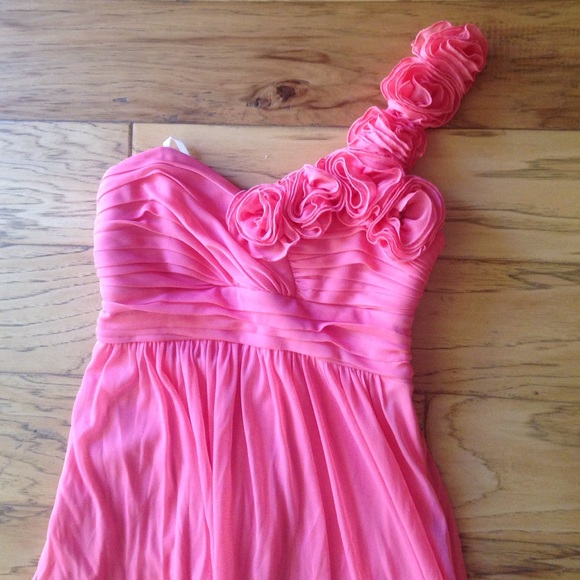 Pink one sleeve flower prom dress