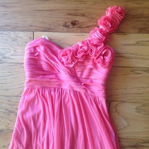 Pink one sleeve flower prom dress