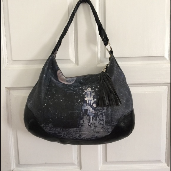 Auth. Icon LA painted black leather shoulder bag