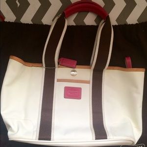 Coach White/Pink/Brown Mini Tote