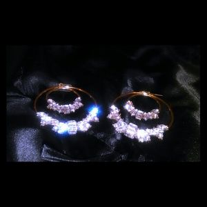 Crystal design gold plated hoop earrings